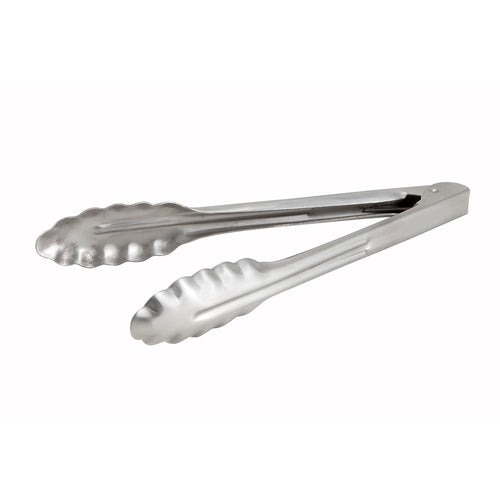 Product image #1 for Winco 9-Inch Extra-Heavyweight Stainless Steel Utility Tongs with Scalloped Edge