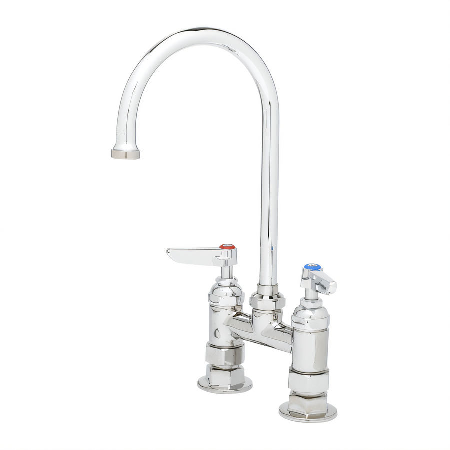 Product image #1 for T&S Brass B-0325-CR Deck Mount Mixing Faucet with 4" Adjustable Centers and 5-3/4" Swivel Gooseneck Spout