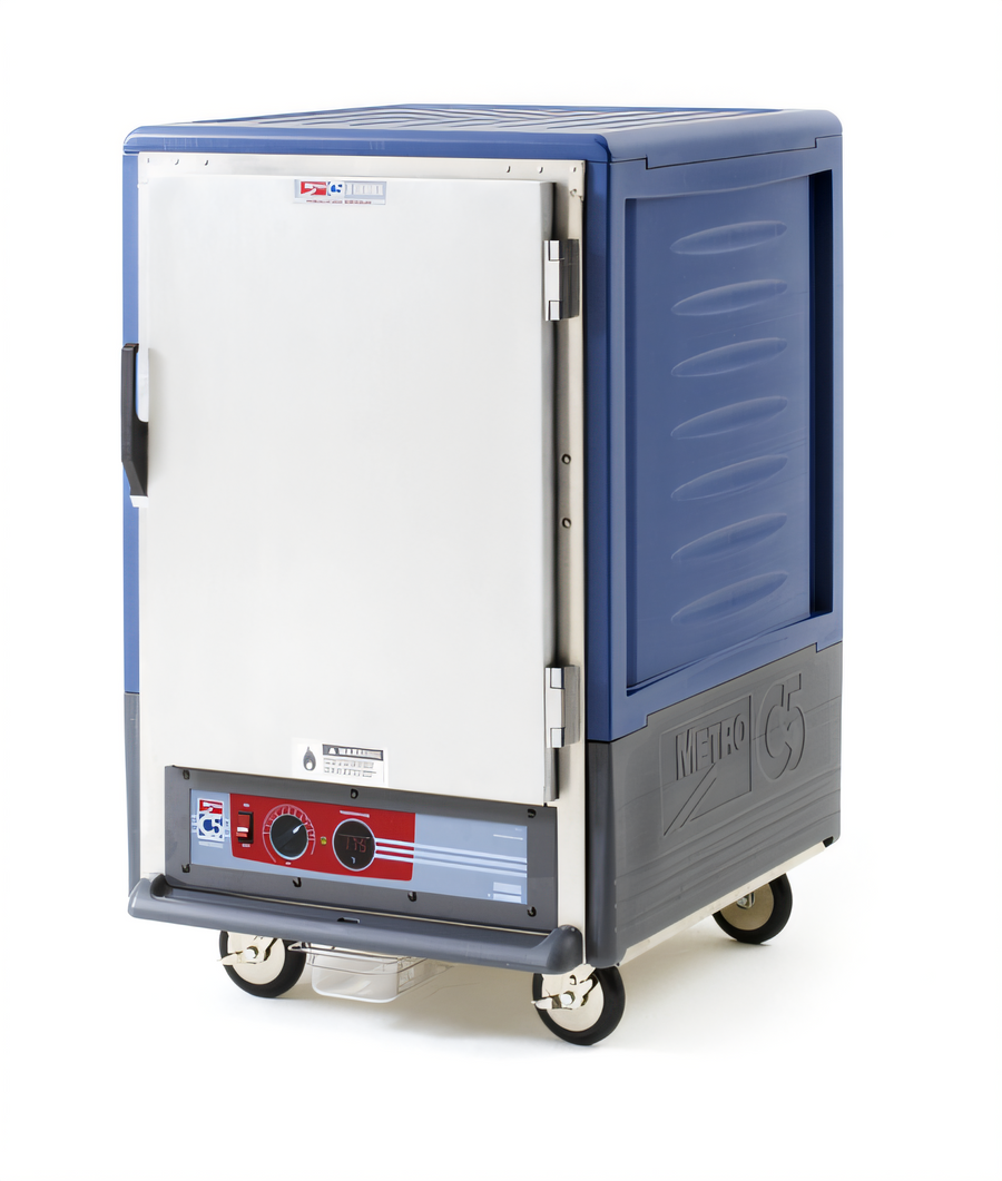 Product image #1 for Metro C5 3 Series Half-Height Mobile Low-Wattage Heated Holding Cabinet with Blue Insulation Armour, Solid Doors, and Universal Wire Slides
