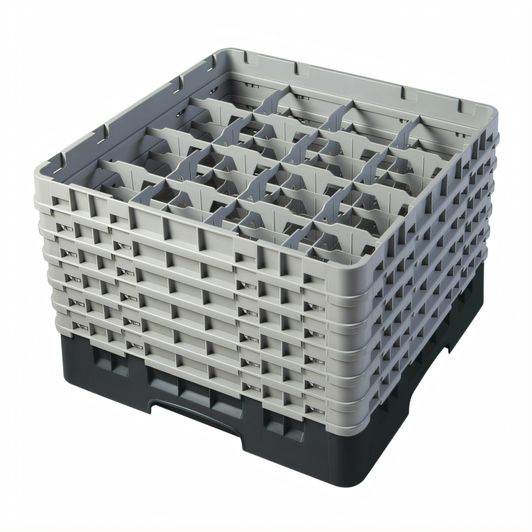 Product image #2 for Cambro Camrack® Full-Size 16-Compartment Glass Rack with 6 Soft Gray Extenders, Black