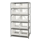 Thumbnail image #1 for Quantum 2475-954CL Heavy-Duty Stationary Wire Shelving Unit, 8 Shelves, 10 Clear Bins, 24 x 36 x 75 in., 400 lb. per Shelf