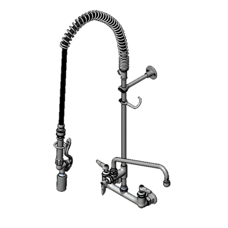 Product image #1 for Wall-Mount Pre-Rinse Unit with Add-On Faucet, 8-Inch Centers, 12-Inch Swing Spout, 44-Inch Hose