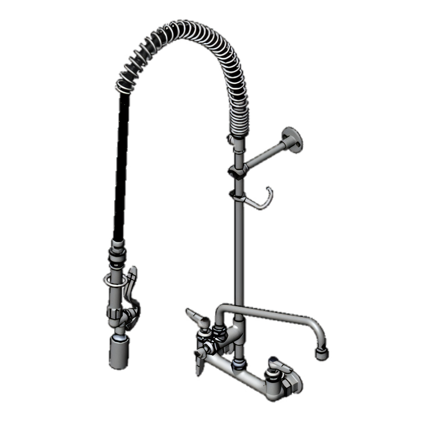 Product image #1 for Wall-Mount Pre-Rinse Unit with Add-On Faucet, 8-Inch Centers, 12-Inch Swing Spout, 44-Inch Hose