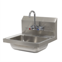 Wall Mounted Hand Sink with Splash-Mounted Gooseneck Faucet, 14 x 10 x 5 Inch Bowl