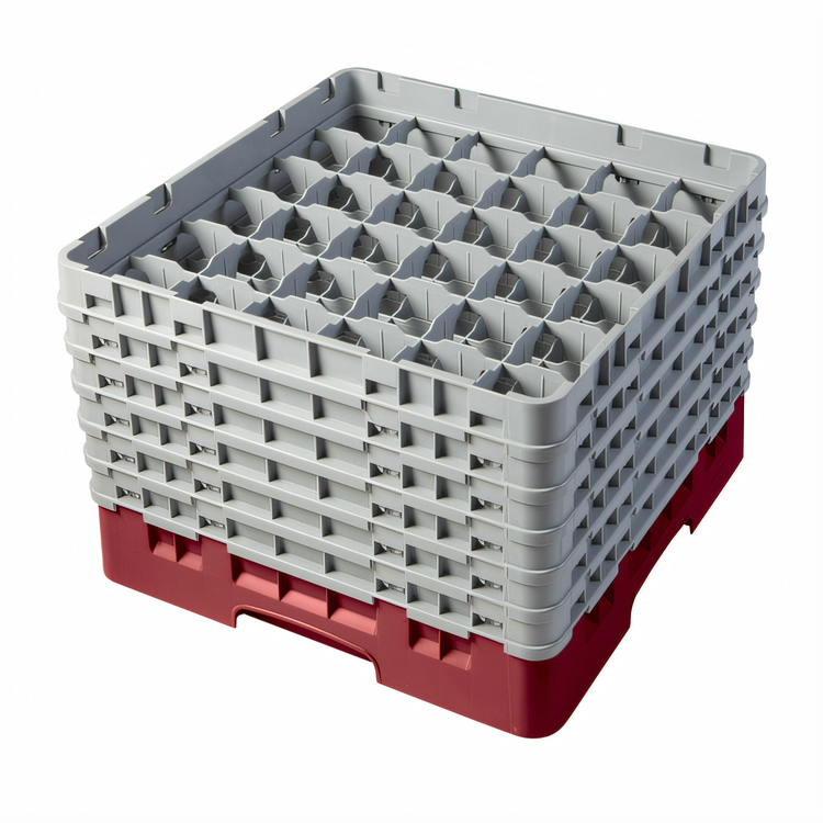 Product image #2 for Cambro Camrack Full Size 36-Compartment Glass Rack with 6 Soft Gray Extenders, Cranberry