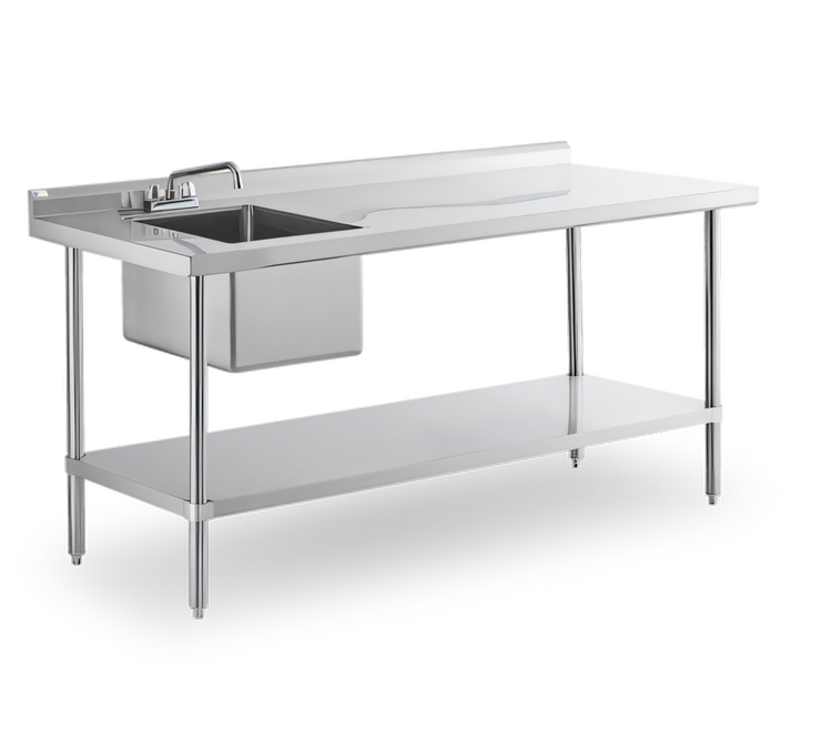 Product image #1 for Steel Works Stainless 48-Inch x 30-Inch Stainless Steel Sink Table with Left 16 x 20 x 12 Bowl, Backsplash, and Undershelf