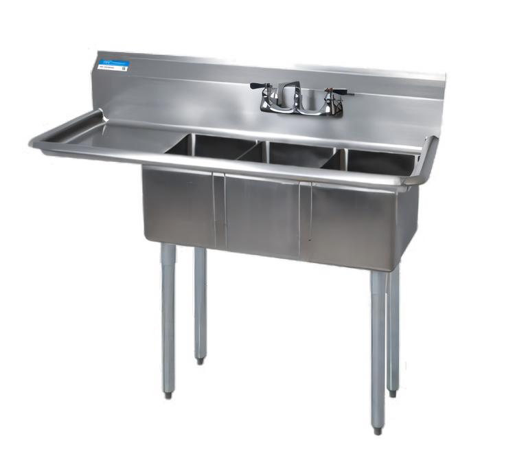 Product image #1 for BK Resources Three-Compartment Convenience Store Sink with Left 15-Inch Drainboard
