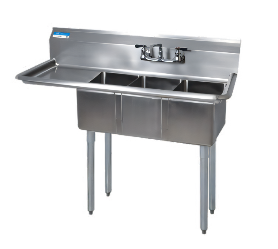 Product image #1 for BK Resources Three-Compartment Convenience Store Sink with Left 15-Inch Drainboard
