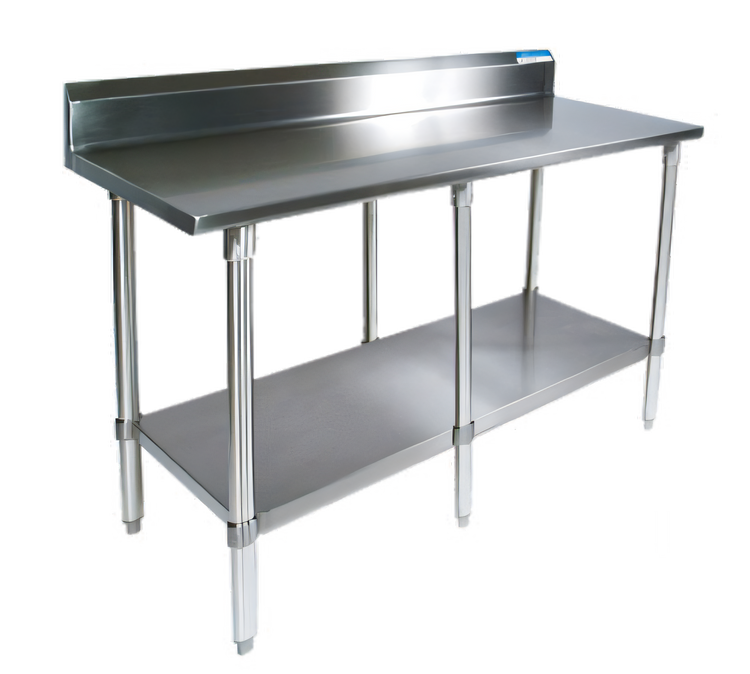 Product image #1 for BK Resources 84" x 24" 18/430 Stainless Steel Work Table with 5" Backsplash, Galvanized Legs and Undershelf