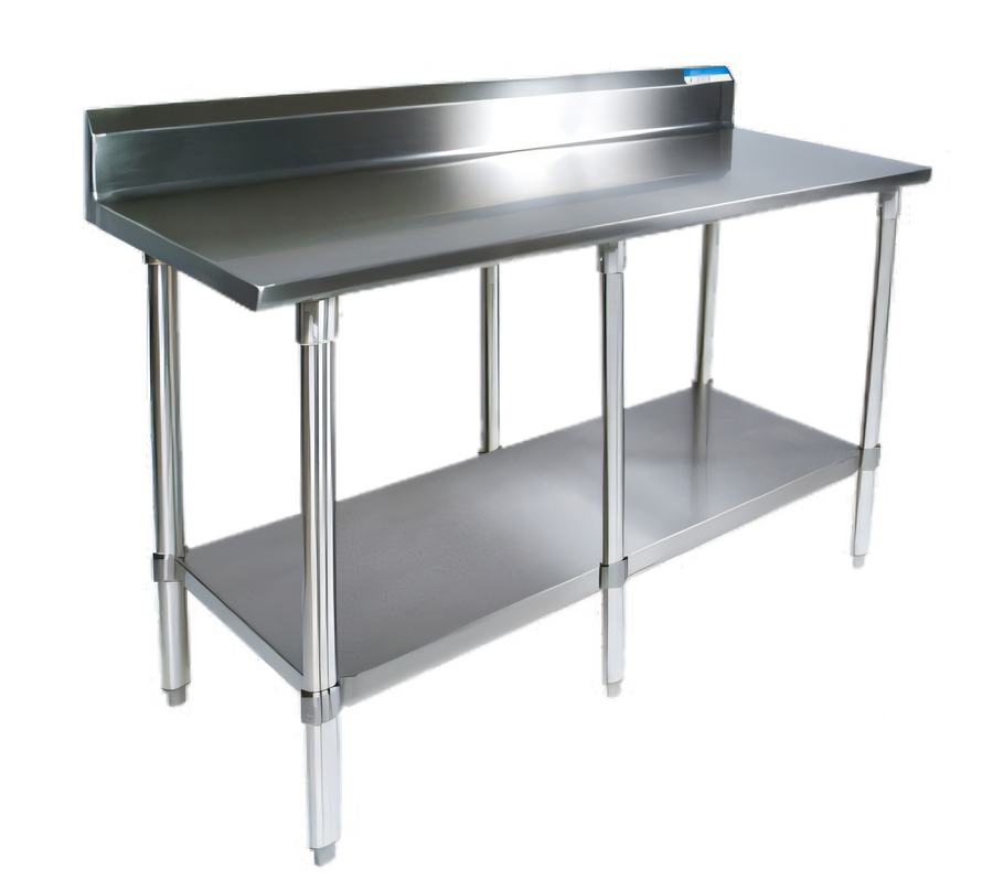 Product image #1 for BK Resources 84" x 24" 18/430 Stainless Steel Work Table with 5" Backsplash, Galvanized Legs and Undershelf