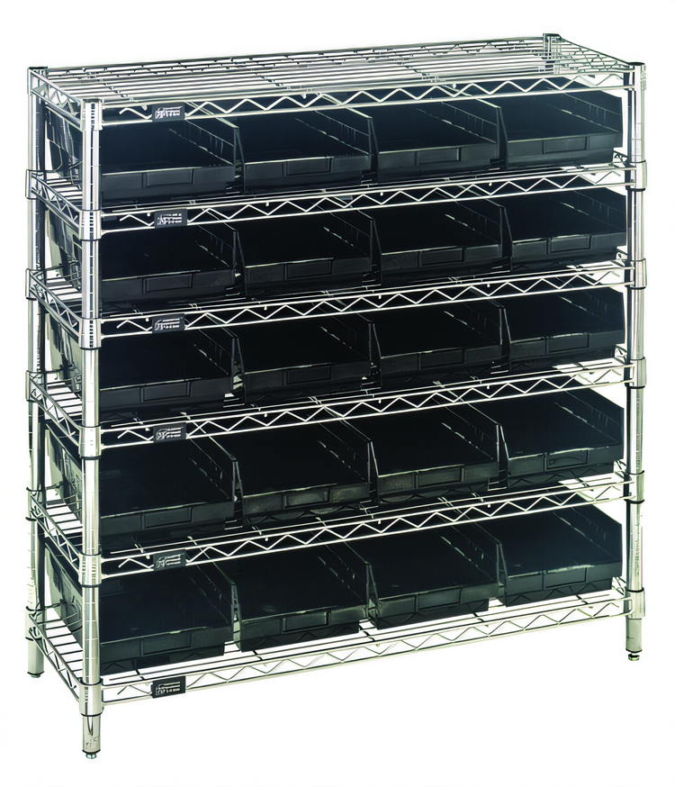 Product image #1 for Quantum Conductive Wire Shelving System with 20 Bins and 6 Shelves, 36W x 12D x 36H, Chrome Plated