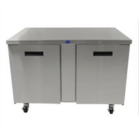 Randell 48 Inch Two-Section Worktop Freezer with Doors, Stainless Steel, Rear-Mounted Self-Contained R290, 1/2 HP