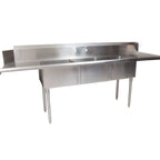 Thumbnail image #1 for Klinger's Trading SDT32020DR 30-3/8" x 100" Straight Soiled Dish Table, 3-Compartment Sink, Right-to-Left, 18/304 Stainless Steel