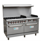 Thumbnail image #1 for Hurakan by Equip.me 60-Inch Heavy Duty Commercial Gas Range with 6 Open Burners, Griddle, and 2 Ovens