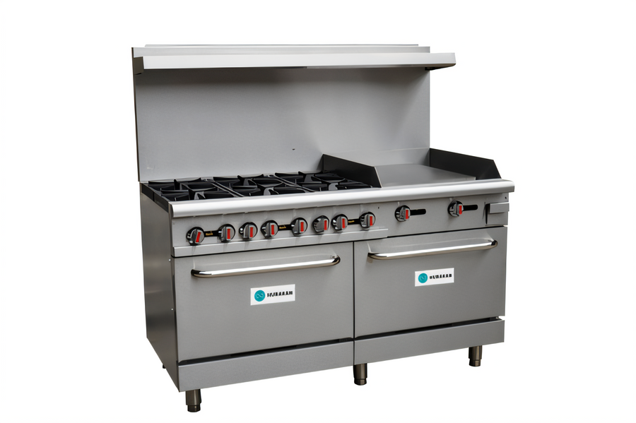 Product image #1 for Hurakan by Equip.me 60-Inch Heavy Duty Commercial Gas Range with 6 Open Burners, Griddle, and 2 Ovens
