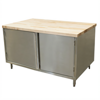 Hard Maple Top Chef Table with Stainless Steel Cabinet Base and Hinged Doors, 48 x 36 x 34-3/4 Inches