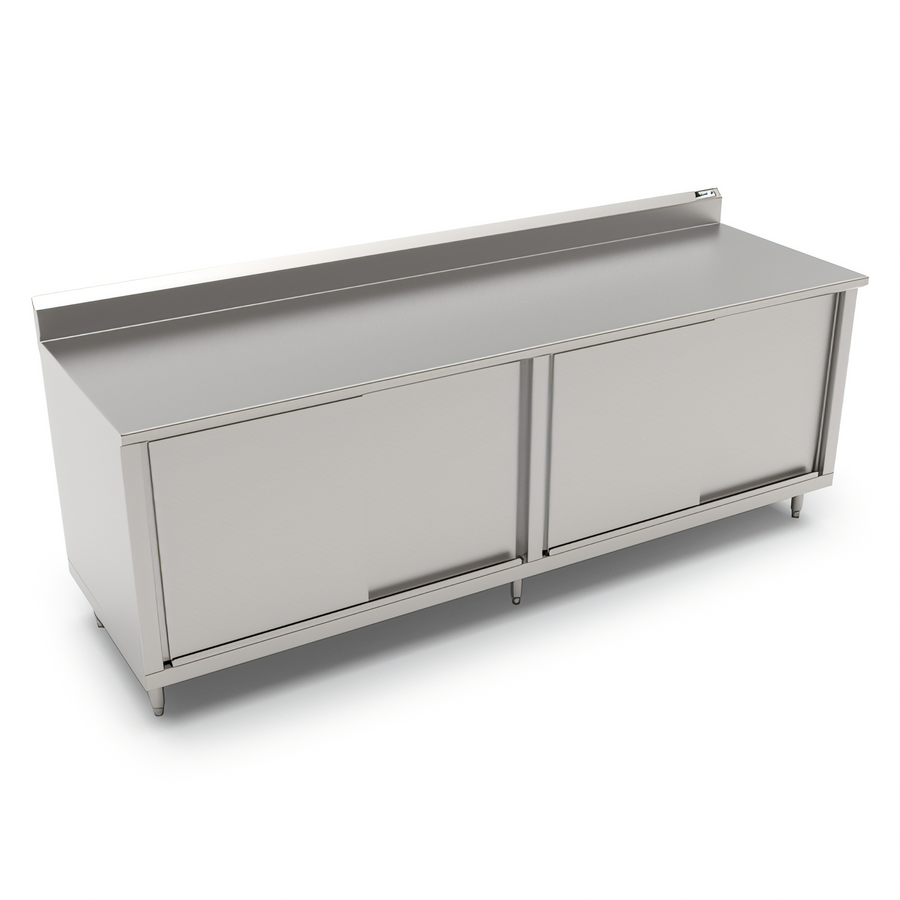 Product image #1 for John Boos Enclosed Stainless Steel Work Table with Sliding Doors, 96 x 24 Inch, 5-Inch Backsplash