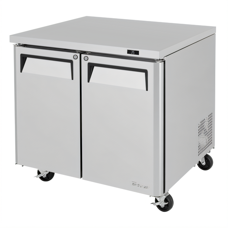 Product image #1 for Turbo Air M3 Two-Section Undercounter Refrigerator, 9.0 Cu. Ft., Self-Contained Rear-Mount, Stainless Steel, Solid Swing Doors