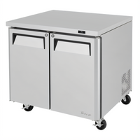 Turbo Air M3 Two-Section Undercounter Refrigerator, 9.0 Cu. Ft., Self-Contained Rear-Mount, Stainless Steel, Solid Swing Doors
