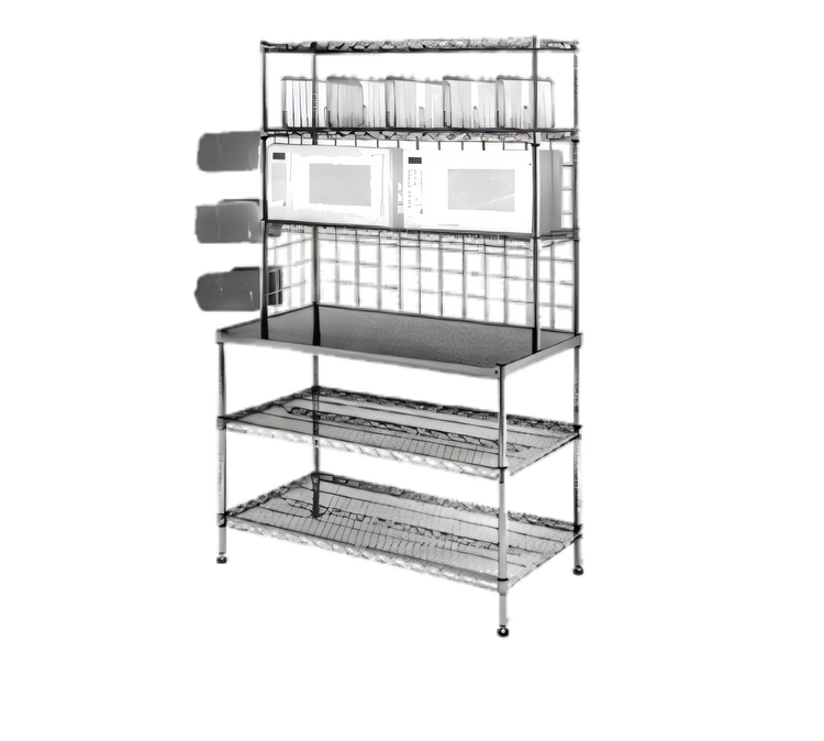 Product image #1 for 48-Inch Stainless Steel Microwave Prep Table with Wire Overshelves and Undershelves