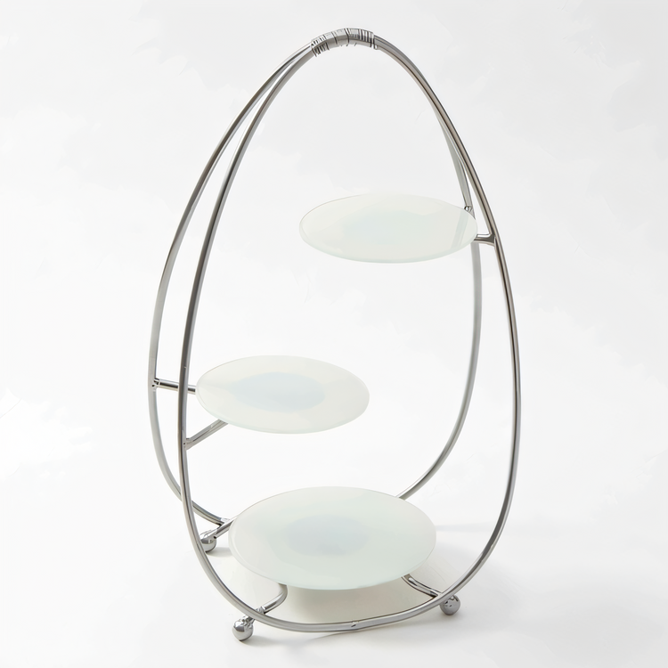 Product image #1 for American Metalcraft Oval Three-Tier Buffet Stand with Frosted Glass Plates, Silver Finish