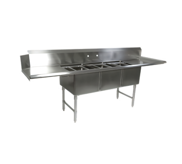 Product image #1 for John Boos Three-Compartment Straight Dishtable/Pot Sink with 2 Drainboards and Left Dish Machine Attachment