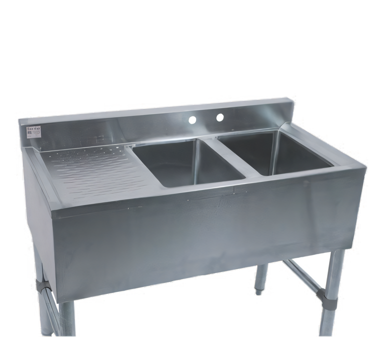 Product image #1 for Klinger's Trading Two-Compartment Underbar Bar Sink with Left Drainboard, 37 Inches, 304 Stainless Steel
