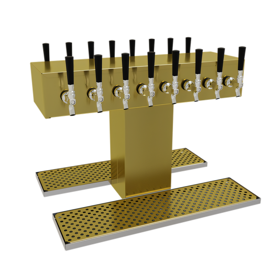 Product image #1 for Glastender Double-Sided 16-Faucet Countertop Glycol-Cooled Draft Dispensing Tower, Polished Brass Finish