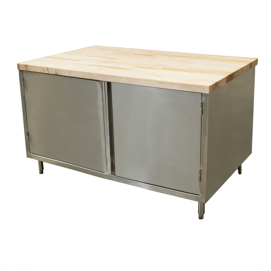 Product image #1 for BK Resources 48-Inch x 30-Inch Hard Maple Chef Table with Stainless Steel Cabinet Base and Hinged Doors