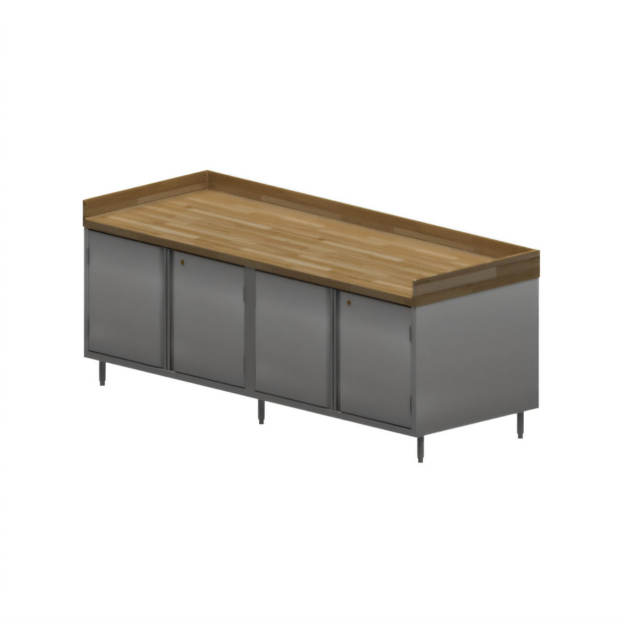 Product image #1 for BK Resources 96-Inch Wood Top Chef Table with Hard Maple Bakers Top, Cabinet Base, Hinged Doors, and Locks