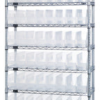 Thumbnail image #1 for Quantum WR9-205CL 9-Shelf Chrome Wire Shelving Bin Storage System with 64 Clear Bins, 36 x 24 x 74 Inches