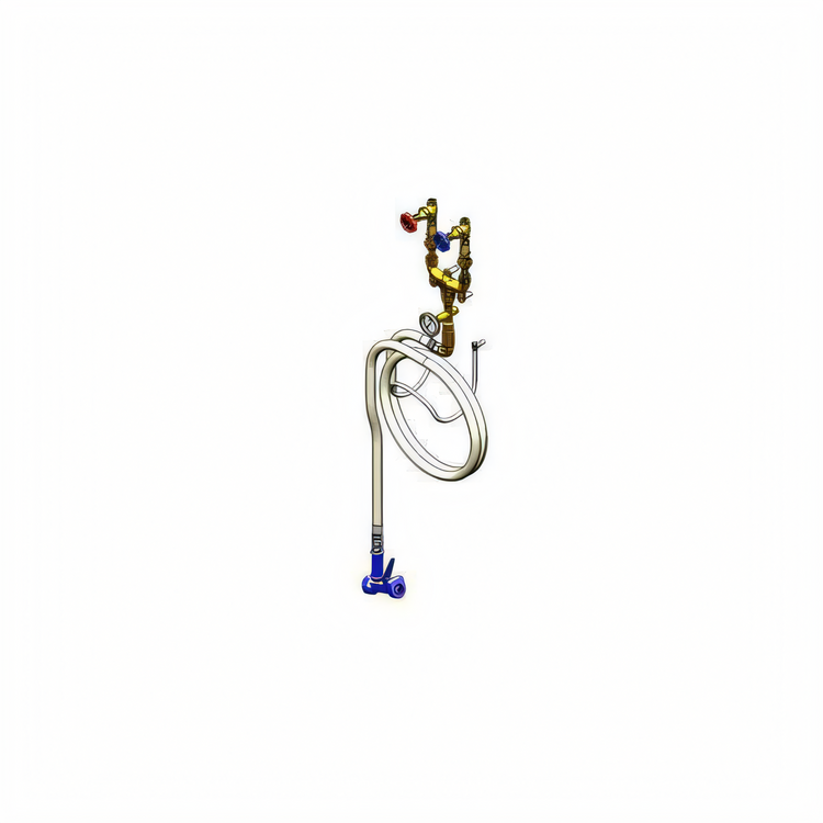 Product image #1 for T&S Brass Wall-Mount Washdown Station with 1/2" Mixing Valve, 50 Ft. Hose, and Rear-Trigger Stainless Steel Water Gun