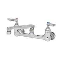 T&S Brass 8-Inch Adjustable Center Wall Mount Double Pantry Mixing Faucet with 6-Inch Cast Swivel Spout