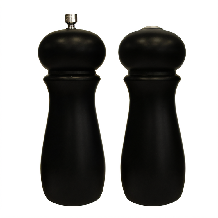 Product image #1 for Winco Round Salt Shaker and Pepper Grinder Set, Rubberwood, Black Matte Finish, 2-1/4 Inch Dia. x 6 Inch H