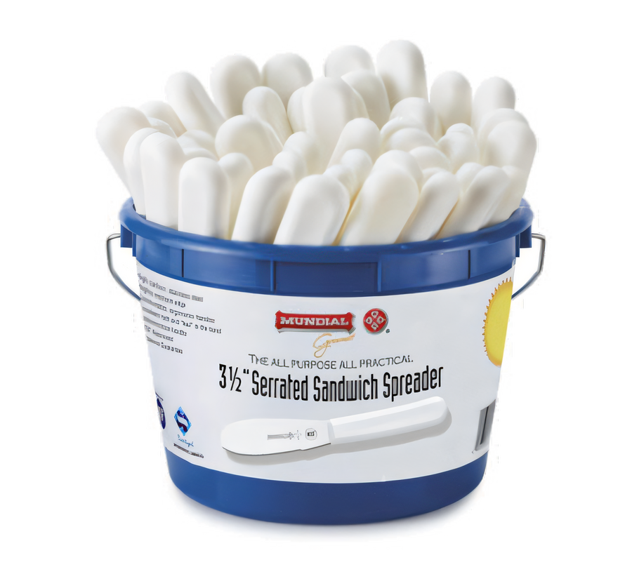 Product image #1 for Mundial 3-1/2 Inch Serrated Sandwich Spreader with Stainless Steel Blade and White Polypropylene Handle, 48-Piece Bucket
