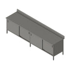 Thumbnail image #1 for John Boos EBSS6R5-30108 Enclosed Stainless Steel Work Table with Sliding Doors, 108"W x 30"D, 16-Gauge 300 Series Top, 5" Backsplash