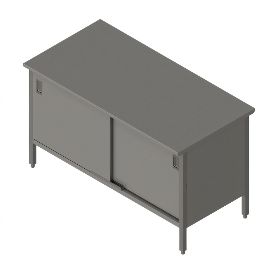 Product image #1 for John Boos 60 Inch x 24 Inch 300 Series Stainless Steel Enclosed Work Table with Cabinet Base and Sliding Doors