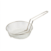 Winco 8-Inch Round Medium Mesh Nickel-Plated Steel Culinary Fryer Basket