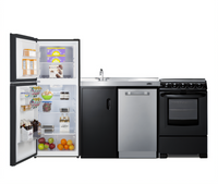 Summit Appliance 80-Inch All-in-One Kitchenette with Full-Size Refrigerator-Freezer, 18-Inch Dishwasher, 4-Burner Electric Range, and Sink