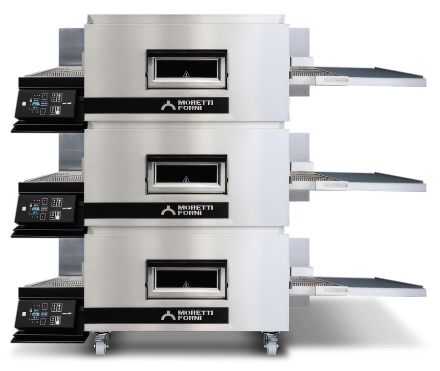 Product image #1 for Moretti Forni TT96E3S 3-Deck Electric Conveyor Pizza Oven with Stand, 300 13-Inch Pizzas/Hour, 208V, 3-Phase
