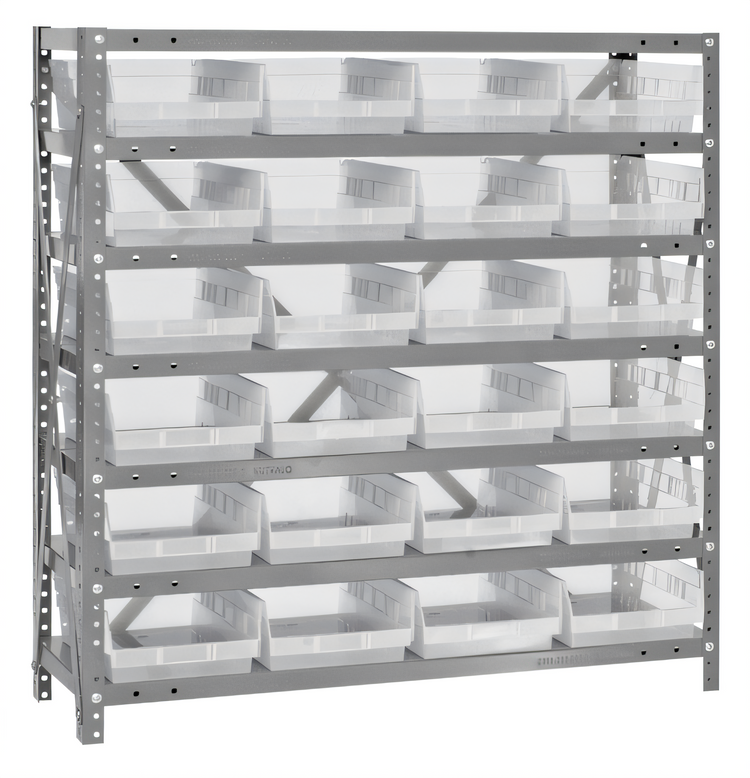 Product image #1 for Quantum Heavy-Duty Stationary Wire Shelving Unit with 7 Shelves and 24 Clear Bins, 36 x 18 x 39 Inches