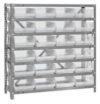 Quantum Heavy-Duty Stationary Wire Shelving Unit with 7 Shelves and 24 Clear Bins, 36 x 18 x 39 Inches