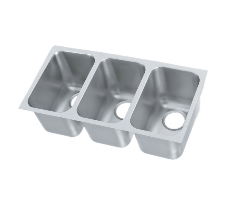 Product image #1 for Vollrath Three-Compartment Weld-In / Undermount Sink, 20 Gauge Stainless Steel, 14" x 9" x 9-3/4" Deep