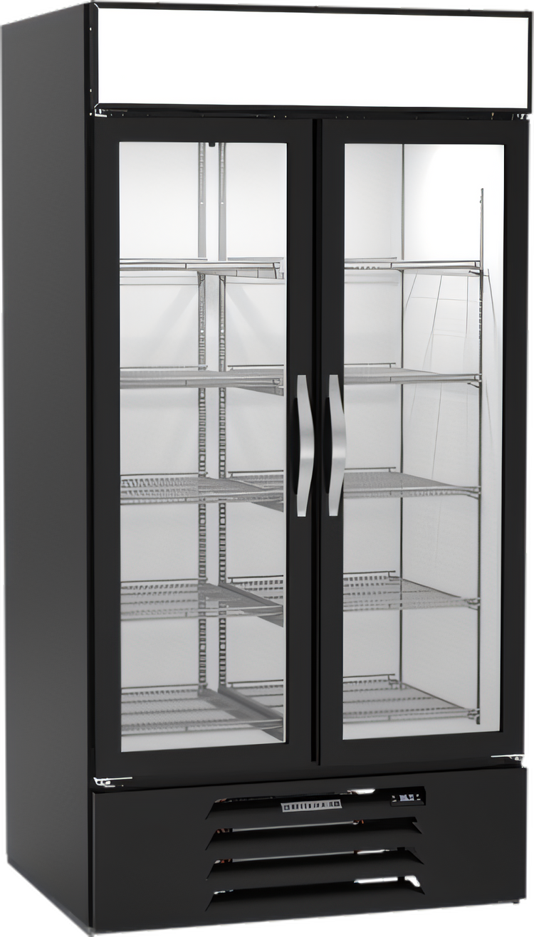 Product image #1 for Beverage-Air MarketMax Two-Section Reach-In Glass Door Merchandiser Refrigerator, 35.08 Cu. Ft., Black, Hinged Double Glass Doors