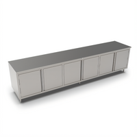 John Boos Enclosed Stainless Steel Work Table with Cabinet Base and 3 Hinged Door Sets, 132 x 36 Inches