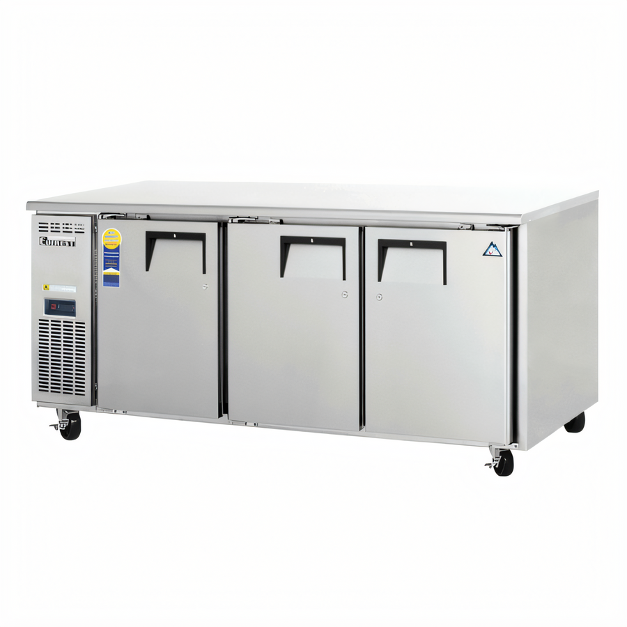 Product image #1 for Everest Refrigeration ETF3 3-Section Undercounter/Worktop Freezer with Stainless Steel Worktop and Doors