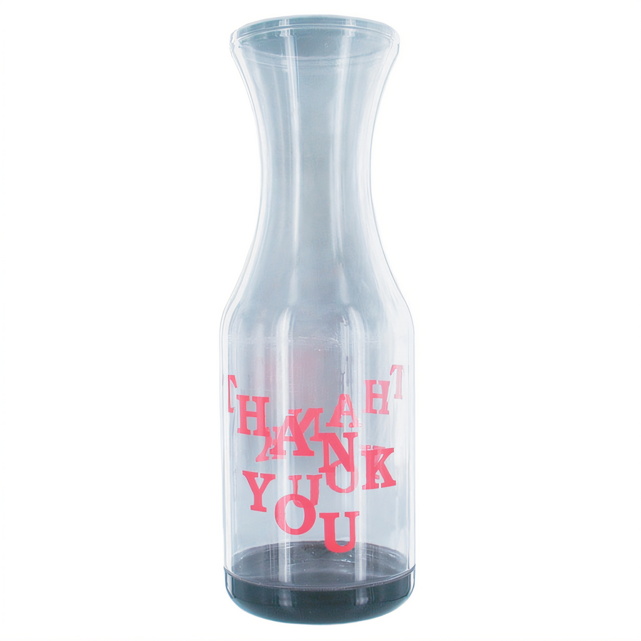 Product image #1 for Clear Plastic Carafe-Shaped Tip Jar with Red "Thank You" Imprint, 10-3/4 Inch