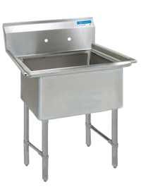BK Resources One-Compartment No-Drainboard Stainless Steel Compartment Sink with 24 x 24 x 14 Inch Bowl and 10 Inch Backsplash
