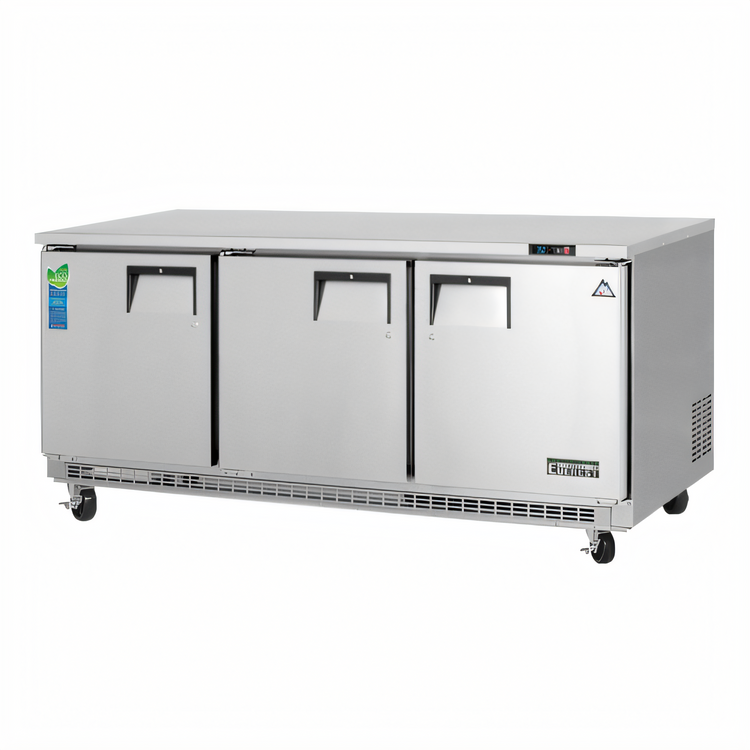 Product image #1 for Everest Refrigeration ETBR3 Three-Section Back-Mount Undercounter Worktop Refrigerator, 22 Cu. Ft., Solid Doors