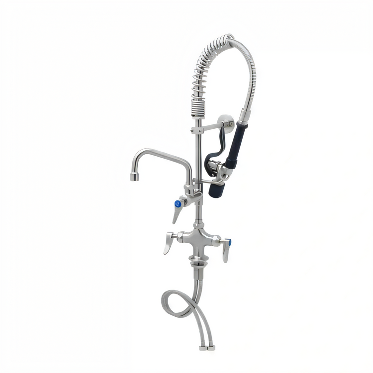 Product image #2 for T&S Brass Mini Pre-Rinse Unit, Single-Hole Deck Mount Mixing Faucet with 6" Swing Nozzle and Add-On Faucet